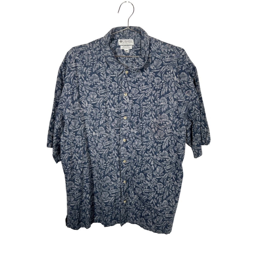 Vintage Cotton Columbia Button Up Blue Tropical Short Sleeve Shirt XL Mens